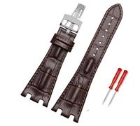 DASEB Leather Watch Band Men Suitable For AP Abbey Royal Oak AP15710 15703 Leather Notched Watch Chain 28mm(A-Brown white,Rose Gold Buckle)