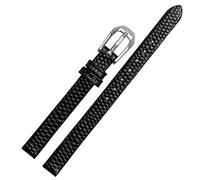 DASEB Lizard print cowhide leather watchband for ladies replacement watch white red Ultra-thin strap 6 8 10 12 14 16mm(Black Silver Buckle,8mm)