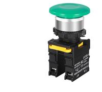 DASEB Mushroom Button Switch Waterproof Latching Momentary Self Reset Locking Panelboard Power Start Switch Red Green 10A 1NO1NC 22mm(Green,1NO)