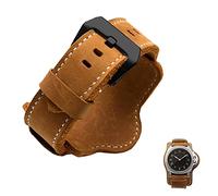 DASEB Retro Thick Genuine leather men Wrist watch strap for Panerai PAM380 111 351 Brown Black with mat 20mm 22mm 24mm 26mm(Brown-Black Buckle,26mm)