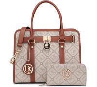 Dasein Handbags Purses Set for Women Top Handle Satchel Shoulder Bags Large Work Tote Bag with Matching Wallet, Monogrammed Beige, 13.75 x 11 x 6.25 inches