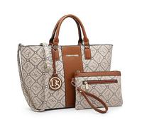 Dasein Two Tone Purses and Handbags for Women Tote Bags with Matching Wallet and Shoulder Strap, Monogrammed Beige, L