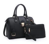 Dasein Women Barrel Handbags Fashion Satchel Bags Top Handle Shoulder Purses Vegan Leather Work Tote, Buffalo Black, M