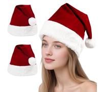 DASELEA Santa Hat for Adults Velvet Christmas Hat with White Fluffy Trim Unisex Party Hat for Christmas New Year Festive Supplies (2)