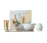 Dasellfa Macha Tea Set 8-Piece Matcha Set, Matcha Bowl Matcha Broom Matcha Chasen Matcha Strainer Made of Ceramic for Matcha Ceremonia (Grey)