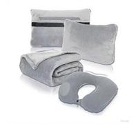 Dasellfa Travel Blanket Packable, Travel Blanket for Plane and Car, Travel Pillow, Inflatable Neck Pillow, Flannel 3-In-1, for Travel Essentials, Compact Office Blankets, with Backpack Clip