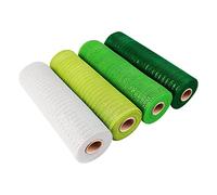 Dasertoe 4 Roll 'S Day Mesh Ribbon Plastic Mesh Green White Wired Edge Ribbon 10 Inch X 30 Feet Mesh Ribbon