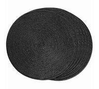 Dasertoe Round Braided Placemats 6 Table Mats for Dining Woven Washable Non- Place Mats 15 Inch Black