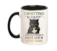 Dasfie I Crochet So I Don't Choke People, Crocheting Cat,11 oz Coffee Mug,Funny cat Ceramic Cup, Tea and Coffee Cups Gifts for Cat Lovers