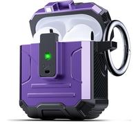 DASFOND Armor Cover AirPods 2nd & 1st Generation Case, Military Grade Full Body Shockproof Protection Hard Case, Support Wireless Charging with Keychain, Magnetic Lid, Front LED Visible, Purple