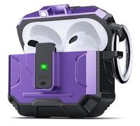DASFOND Armor Cover Airpods 3 Generation Case, Military Grade Full Body Shockproof Protection Hard Case, Support Wireless Charging with Keychain, Magnetic Lid, Front LED Visible, Purple
