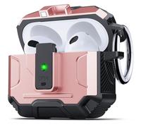 DASFOND Armor Cover Airpods 3 Generation Case, Military Grade Full Body Shockproof Protection Hard Case, Support Wireless Charging with Keychain, Magnetic Lid, Front LED Visible, Pink