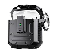 DASFOND Armor Earphone Cover Airpods 1st&2nd Generation Case, Military Grade Full Body Shockproof Protection Hard Case, Support Wireless Charging with Keychain, Magnetic Lid, Front LED Visible, Black