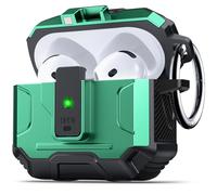 DASFOND Armor Earphone Cover Airpods 4 Generation Case, Military Grade Full Body Shockproof Protection Hard Case, Support Wireless Charging with Keychain, Magnetic Lid, Front LED Visible, Dark Green
