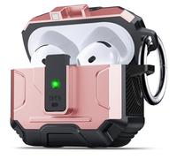 DASFOND Armor Earphone Cover Airpods 4 Generation Case, Military Grade Full Body Shockproof Protection Hard Case, Support Wireless Charging with Keychain, Magnetic Lid, Front LED Visible, Pink