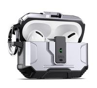 DASFOND Armor Earphone Cover Airpods Pro 2nd Generation Case, Military Grade Full Body Shockproof Protection Hard Case, Support Wireless Charging with Keychain, Magnetic Lid, Front LED Visible, Silver