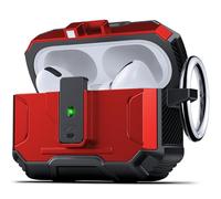 DASFOND Armor Earphone Cover Airpods Pro Case, Military Grade Full Body Shockproof Protection Hard Case, Support Wireless Charging with Keychain, Magnetic Lid, Front LED Visible, Red