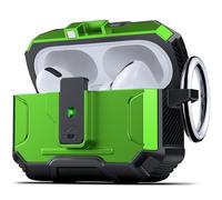 DASFOND Armor Earphone Cover Airpods Pro Case, Military Grade Full Body Shockproof Protection Hard Case, Support Wireless Charging with Keychain, Magnetic Lid, Front LED Visible, Green