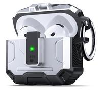 DASFOND Armor Earphone Cover Case for Airpods 4 Generation, Military Grade Full Body Shockproof Protection Hard Case, Support Wireless Charging with Keychain, Magnetic Lid, Front LED Visible, Silver