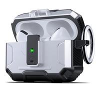 DASFOND Armor Earphone Cover Case for Airpods Pro, 2 in 1 Military Grade Full Body Shockproof Protection Hard Case, Support Wireless Charging with Keychain, Magnetic Lid, Front LED Visible, Silver