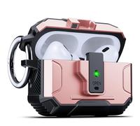 DASFOND Armor Earphone Cover Case for Airpods Pro 2, Military Grade Full Body Shockproof Protection Hard Case, Support Wireless Charging with Keychain, Magnetic Lid, Front LED Visible, Pink