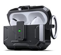 DASFOND Armor Earphone Cover Case for Airpods Pro 3, Military Grade Full Body Shockproof Protection Hard Case, Support Wireless Charging with Keychain, Magnetic Lid, Front LED Visible, Black