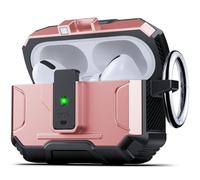 DASFOND Armor Earphone Cover Case for Airpods Pro 3, Military Grade Full Body Shockproof Protection Hard Case, Support Wireless Charging with Keychain, Magnetic Lid, Front LED Visible, Pink