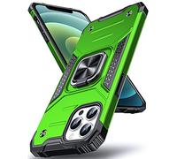 DASFOND Designed for iPhone 12/iPhone 12 Pro Case, Military Grade Shockproof Protective Phone Case Cover with Enhanced Metal Ring Kickstand [Support Magnet Mount], Grass Green