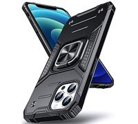 DASFOND Designed for iPhone 12/iPhone 12 Pro Case, Military Grade Shockproof Protective Phone Case Cover with Enhanced Metal Ring Kickstand [Support Magnet Mount] for iPhone 12 6.1 inch, Black