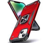 DASFOND Designed for iPhone 15 Case, Military Grade Shockproof Protective Phone Case Cover with Enhanced Metal Ring Kickstand [Support Magnet Mount] for iPhone 15 6.1 inch, Red