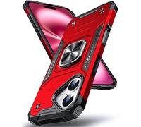 DASFOND Designed for iPhone 16 Case, Military Grade Shockproof Protective Phone Case Cover with Enhanced Metal Ring Kickstand [Support Magnet Mount] for iPhone 16 6.1 Inch, Red
