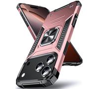 DASFOND Designed for iPhone 17 Pro Max Case with Stand, Enhanced 360° Rotatable Metal Ring Kickstand MIL Grade Impact Resistant Shockproof Protective Phone Case Cover for iPhone 17 Pro Max, Rose Gold