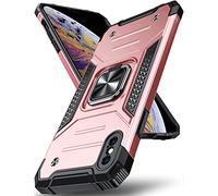 DASFOND Designed for iPhone X/XS Case, Military Grade Protective Phone Case with Enhanced Metal Ring Kickstand [Support Magnet Mount] for iPhone X/XS 5.8 inch, Rose Gold