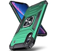 DASFOND Designed for iPhone XR Case, Military Grade Shockproof Protective Phone Case Cover with Enhanced Metal Ring Kickstand [Support Magnet Mount] for iPhone XR, Dark Green
