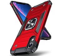 DASFOND Designed for iPhone XR Case, Military Grade Shockproof Protective Phone Case Cover with Enhanced Metal Ring Kickstand [Support Magnet Mount] for iPhone XR, Red