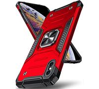 DASFOND Designed for iPhone XS MAX Case, Military Grade Shockproof Protective Phone Case Cover with Enhanced Metal Ring Kickstand [Support Magnet Mount] for iPhone XS MAX 6.5 inch, Red