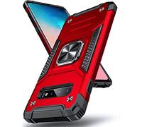 DASFOND Galaxy S10 Case, Military Grade Shockproof Protective Phone Case Cover with Enhanced Metal Ring Kickstand [Support Magnet Mount] Compatible with Samsung Galaxy S10, Red