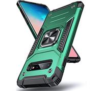 DASFOND Galaxy S10 Plus Case, Military Grade Shockproof Protective Phone Case Cover with Enhanced Metal Ring Kickstand [Support Magnet Mount] Compatible with Samsung Galaxy S10+ Plus, Dark Green