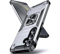 DASFOND Galaxy S24 Case, Military Grade Shockproof Protective Phone Case Cover with Enhanced Metal Ring Kickstand [Support Magnet Mount] Compatible with Samsung Galaxy S24, Silver