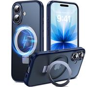 DASFOND Mag-Stand Designed for iPhone 17 Case, [Compatible with MagSafe] All-in-1 Invisible Ring Kickstand Shockproof Translucent Matte Slim Velvety Touch Magnetic Case Cover for iPhone 17, Blue