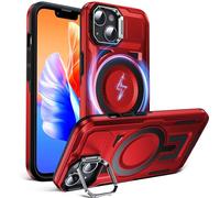 DASFOND Shield Series for iPhone 13/iPhone 14 Case with Camera Stand [Compatible with MagSafe] Military Shockproof Protection Heavy Duty Rugged Lens kickstand Magnetic Phone Cover iPhone 14/13, Red