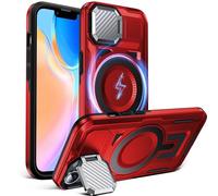DASFOND Shield Series for iPhone 13/iPhone 14 Case with Camera Stand Cover [Compatible with MagSafe] Full Body Military Shockproof Protection Heavy Duty Rugged Magnetic Phone Case iPhone 14/13, Red