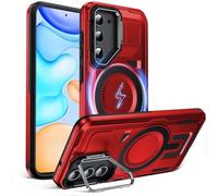 DASFOND Shield Series for Samsung Galaxy S23 Case with Camera Stand, Military Shockproof Protection Heavy Duty Rugged Lens kickstand Magnetic Phone Cover Galaxy S23, Red