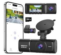 Dash Cam 3 Channel 4K/2.5K Front Rear FHD Dash Camera for Cars, 1080P Inside Camera 64GB Card 5G WiFi SmartPhone App, 170° Wide Angle, 24H Parking Mode