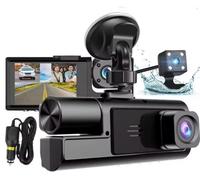 Dash Cam 3 Channel 4K WiFi, 1080P+1080P+1080P Front Inside and Rear, 3 Cameras Triple Dash Camera with 32GB, 24 Hours Parking Mode, Loop Recording, Night Vision