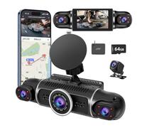 Dash Cam 360° Front and Rear View Car Camera 4 Channel FHD 4 * 1080P, Inside/Back 170°+2x150°+170° Wide Angle, 8 IR Lamps Night Vision, 5G WiFi, GPS, APP, G-Sensor with 64GB Card,24/7 Parking Mode