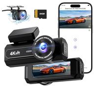 Dash Cam 4K+1080P, DYNACAM WiFi Dash Cam Front and Rear, Car on-dash mounted cameras with Free 64GB Card, 2.99 IPS, 24/7 Parking Monitor, G-Sensor, WDR, Dashboard Camera with Night Vision, APP