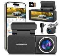 Dash Cam 4K + 1080P, WiFi Dash Cam Front and Rear, 3.2” IPS Screen, Dual Car Camera Dashcam with Night Vision, 64GB SD Card, WDR, 170° Wide Angle, App Control, G-Sensor, Loop Recording Car Camera