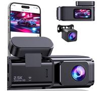 Dash Cam Front and Rear 2.5K+1080P, Ultra HD Dash Cam Built-in WiFi, Dual Car Camera with 170°Wide Angle, Super Night Vision, Dashcam with 24H Parking Mode, G-Sensor, App Control, Loop Recording