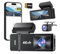 Dash Cam Front and Rear 4K+1080P,CHORTAU WiFi Dual Dash Cam with Free 64GB Card,2.99” IPS Dash Camera for Cars,Super Night Vision car camera,24H Parking Mode,G-Sensor,Loop Recording Dashcam